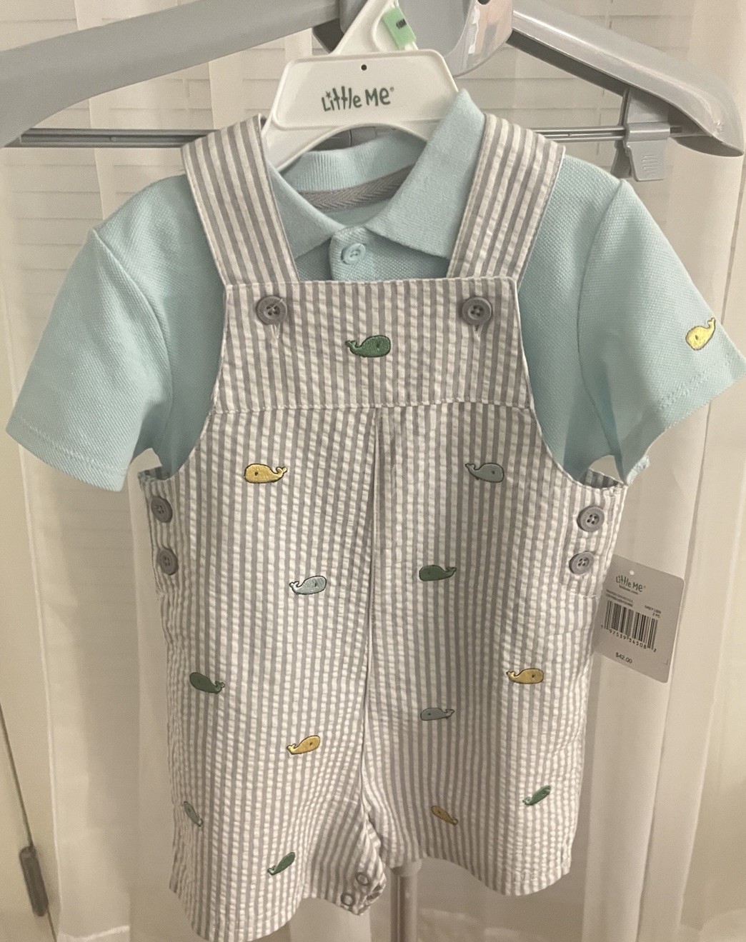 Boys 18 M Whale Embroidered Set Grey & Blue 18 Months 2-Piece NWT Little Me
