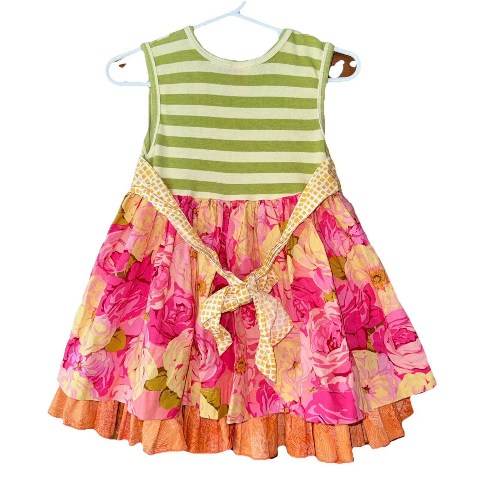 Giggle Moon Girls Dress Floral Frilly Orange Green 4T