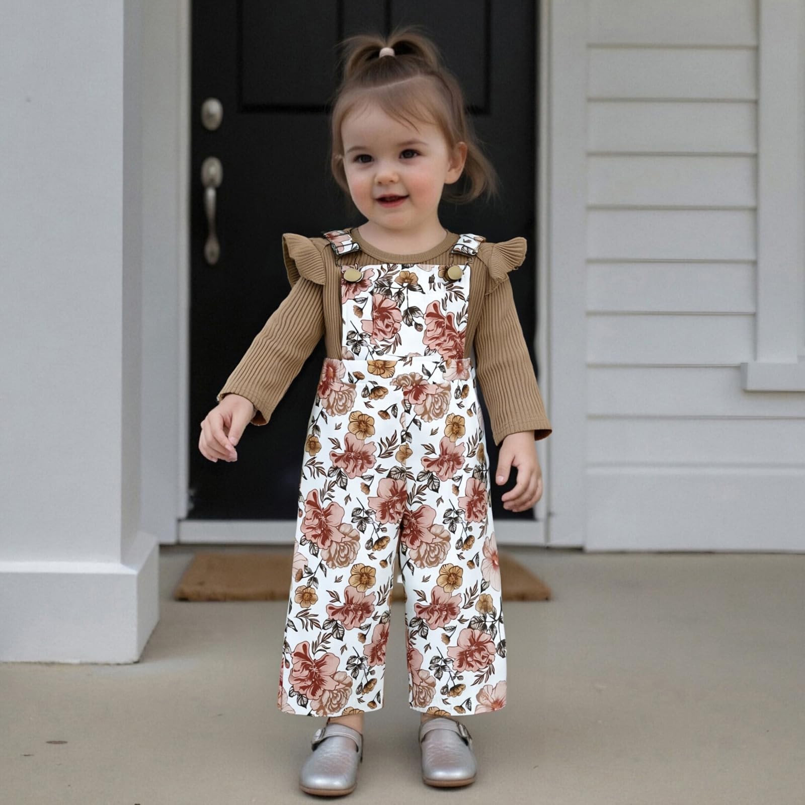 Lucikamy Newborn Baby Girl Fall Outfits Ribbed Long 3-6 Months, Brown F