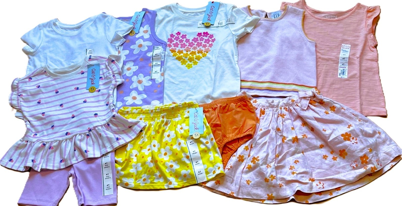 New 10 Piece Cat & Jack Gap Jumping Beans Shirts Tanks Skort Outfits Sz 4 4T NWT