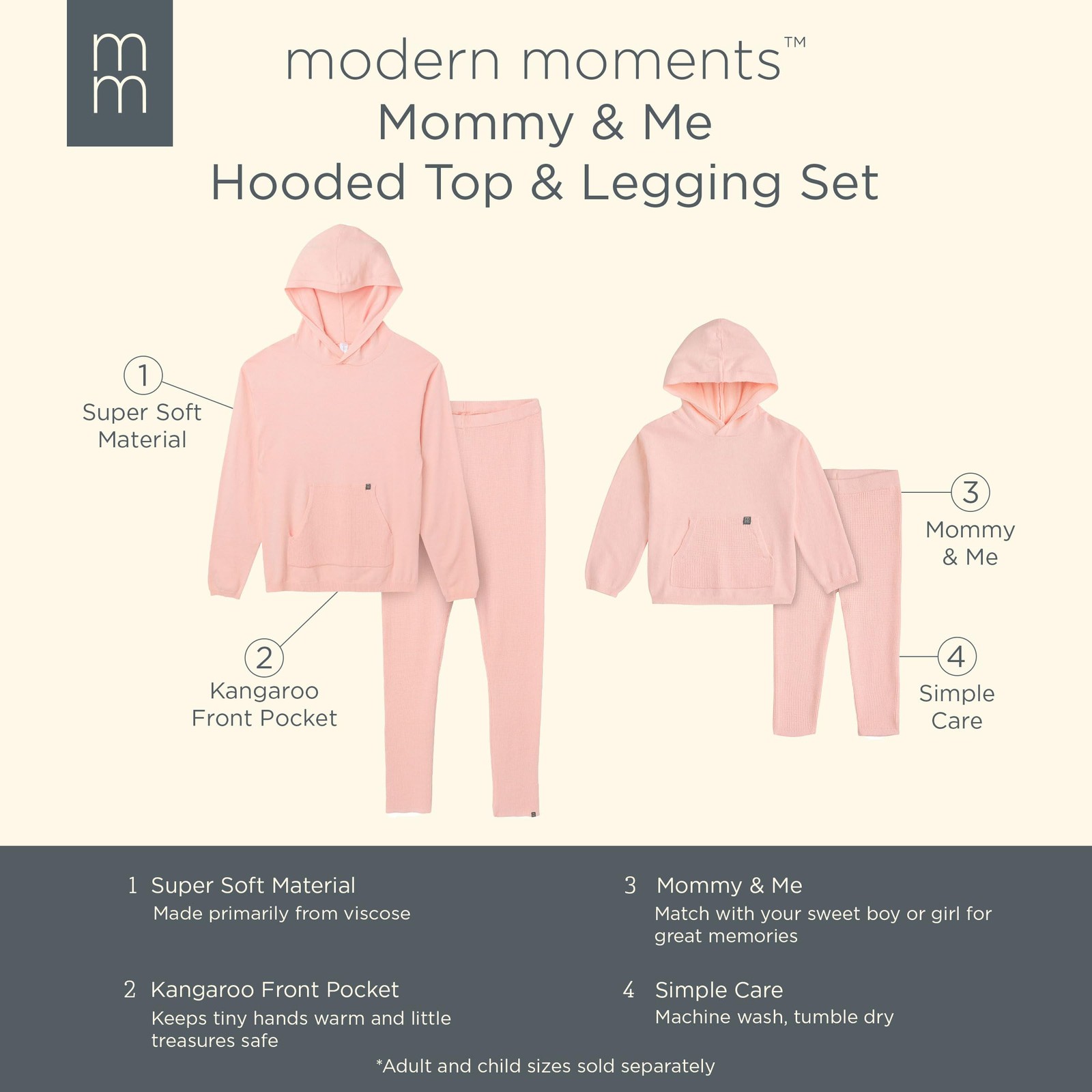 Baby Girls’ Mommy and Me Hooded Waffle Sweater Knit Top and Legging Set, Pink…