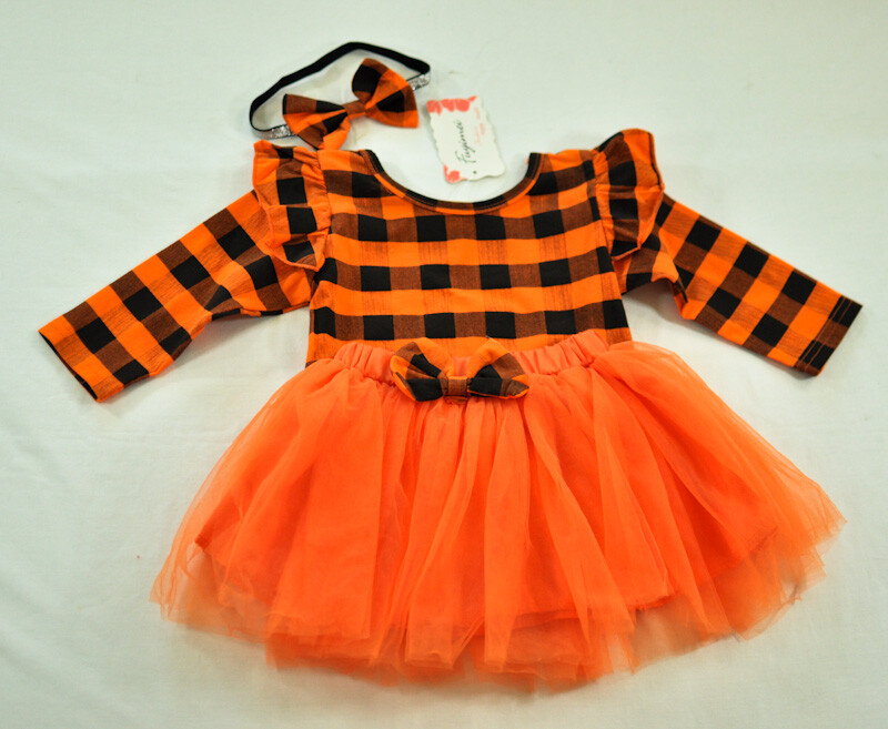 infant girl’s 3 pc set orange & black tutu & snap fall & Halloween12-18 months