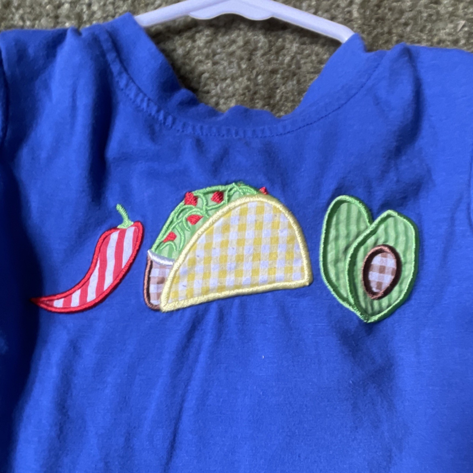 Puppy Dog Tails Boutique Blue Food Print T-Shirt & Yellow Bloomers Set Outfit