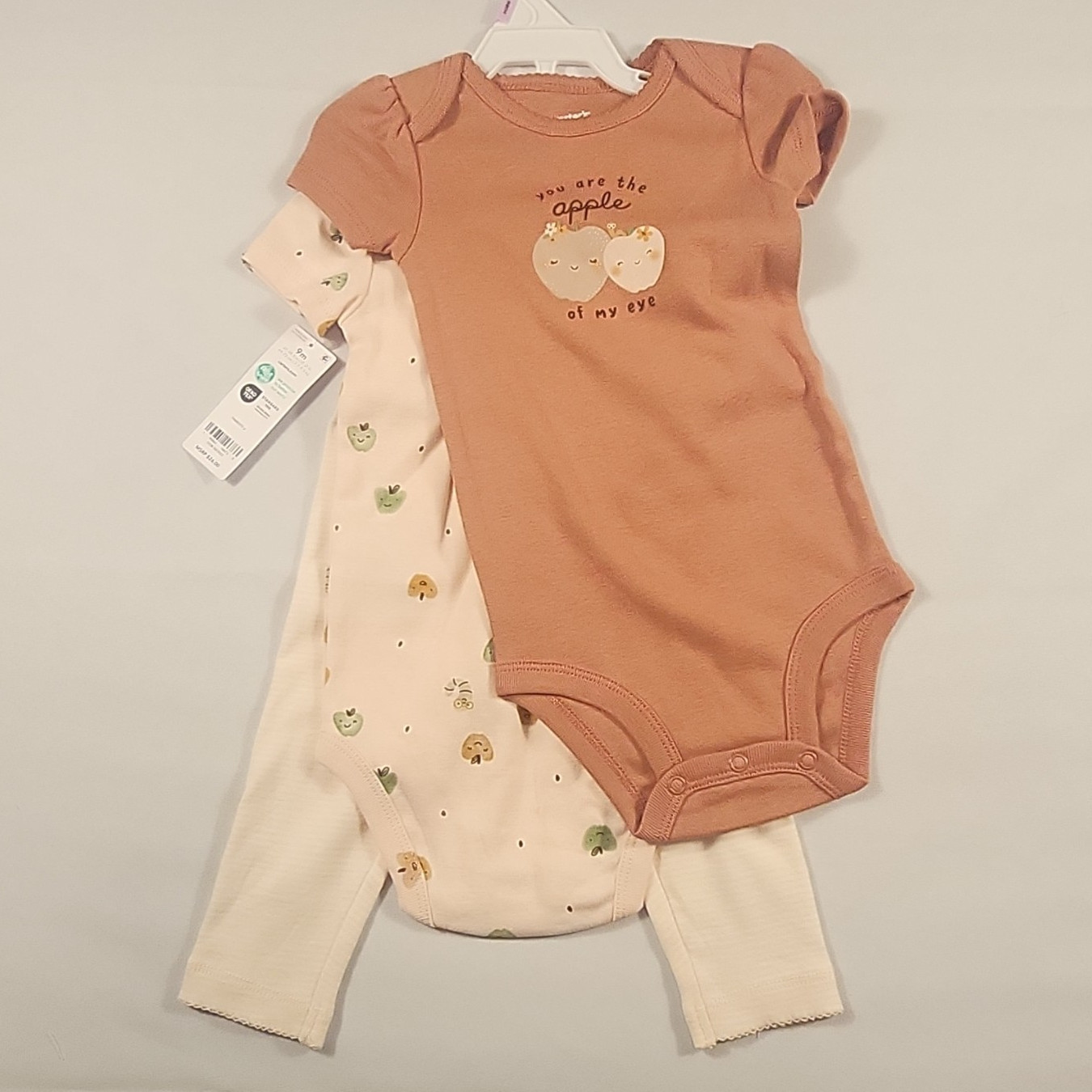 Carter’s Baby Girls NWT Apple Fruit 3-Piece Bodysuits & Pant Set 9M Short Sleeve