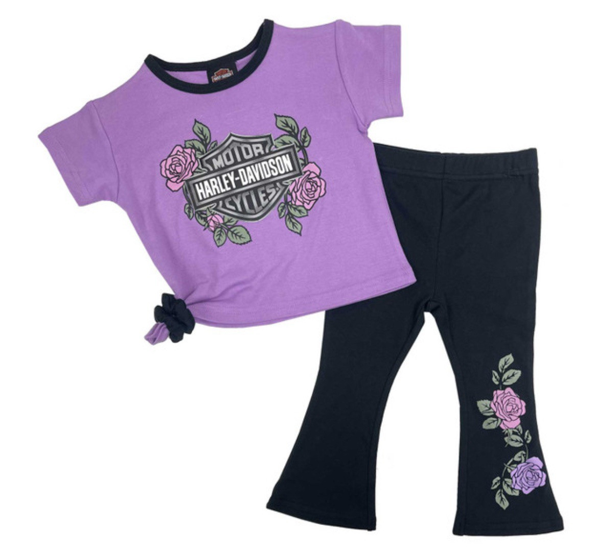 Harley Davidson Baby Girls 2 Pc Roses Tee & Pant Gift Set 2011516