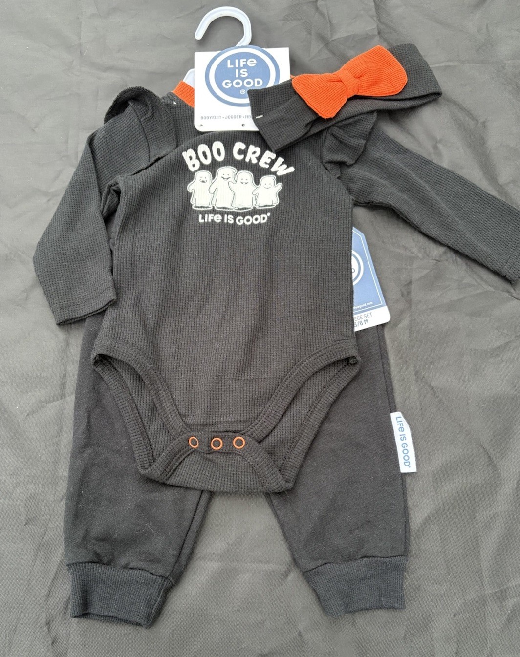 Life Is Good 3-6 Mo. Boo Crew 3 Pc Set. NWT. Includes Headband.