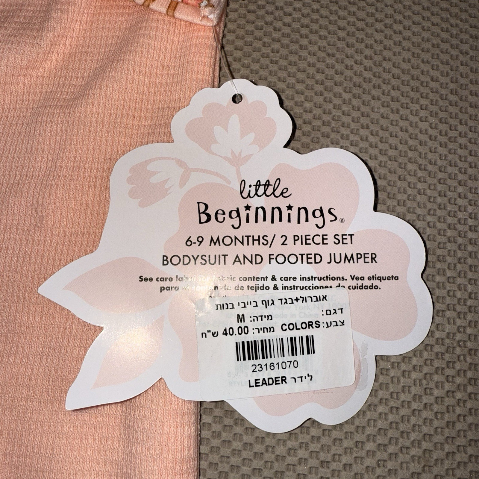 Little Beginnings 2 Piece Set Baby Girl 6-9months Peach Overalls, Deer & Flowers
