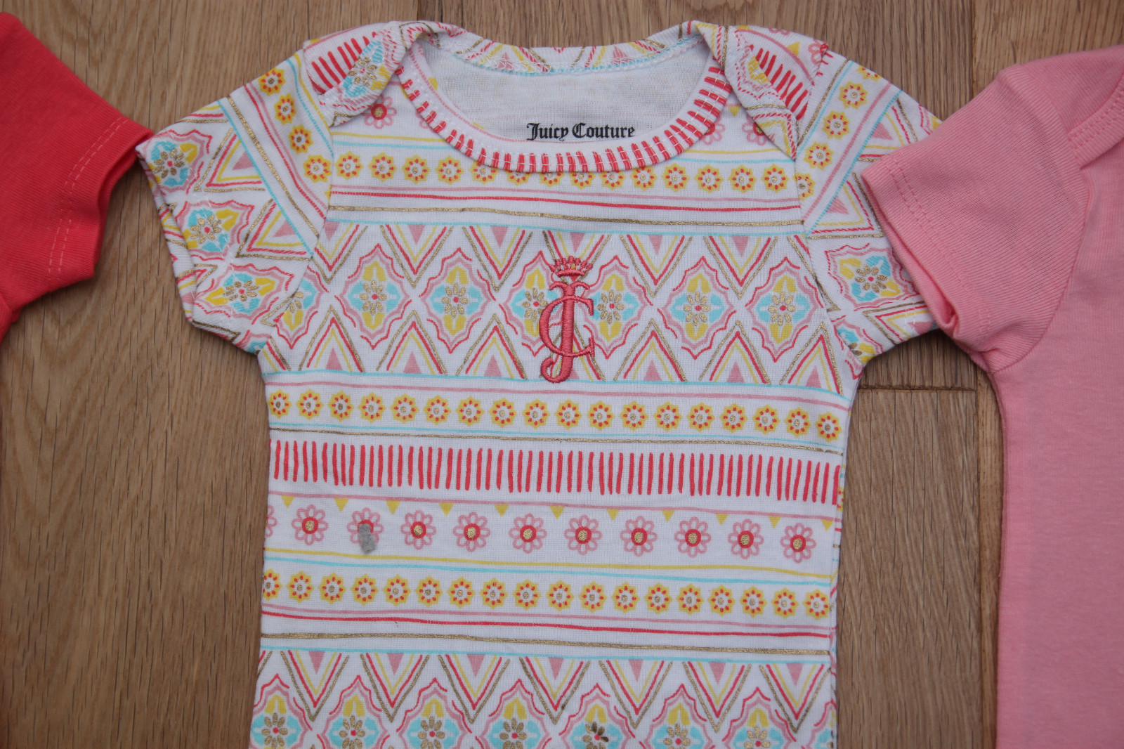 Juicy Couture Baby Girl 5 Pc Bodysuit Set~Pink, White, Yellow & Gold ~Pineapple
