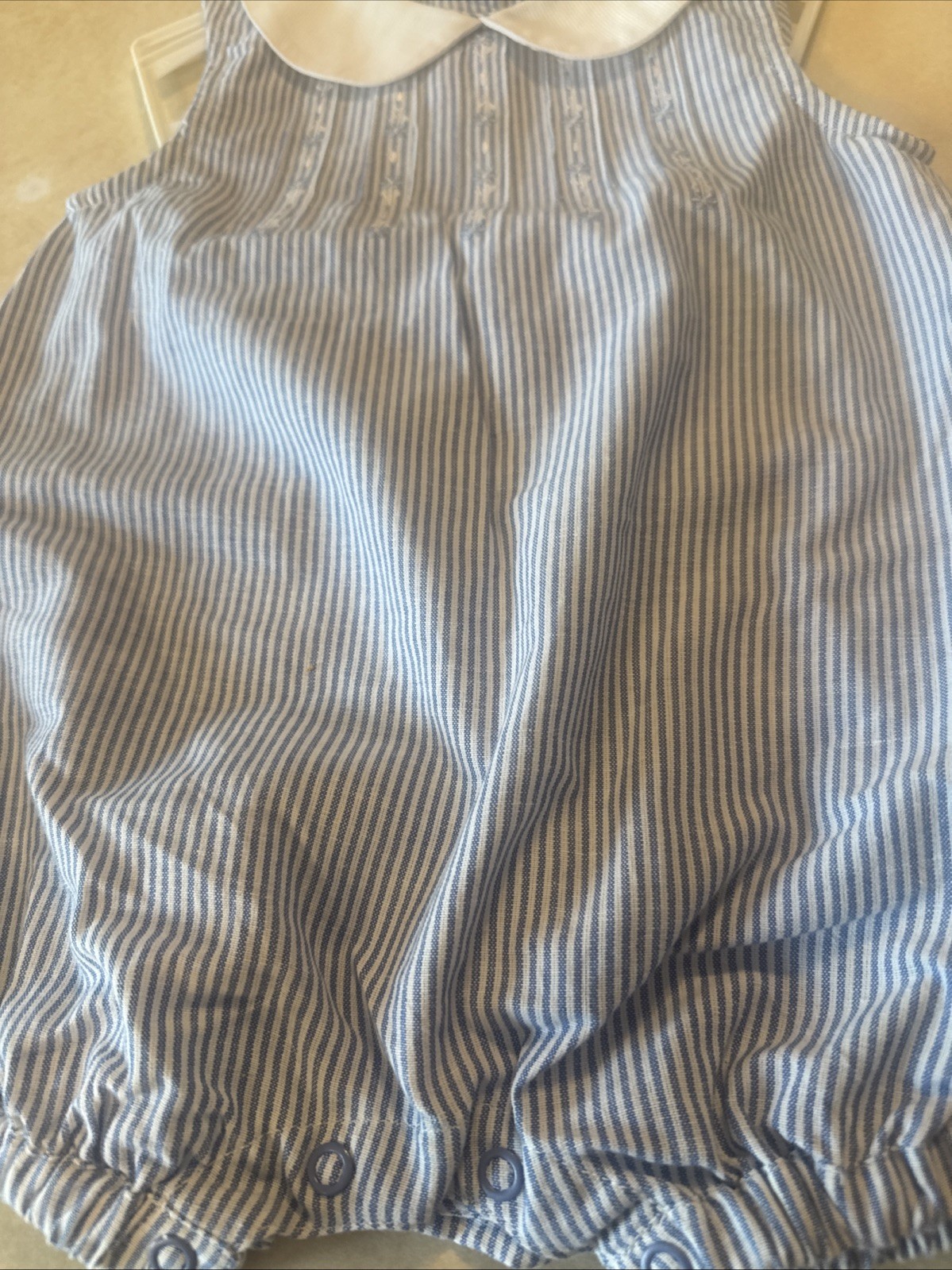 NWT Baby URit Blue And White Baby Girl Sz 6/9 Month Romper With Headband