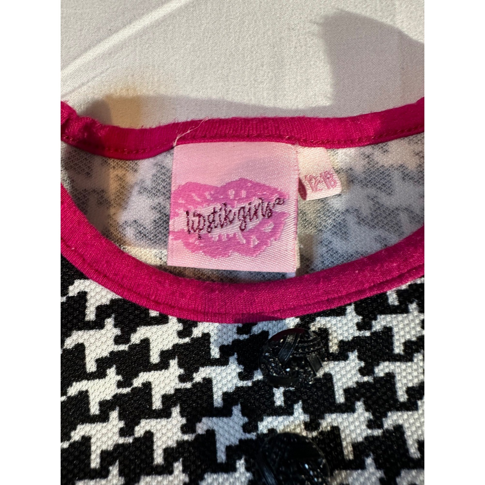 Lipstik Girls Houndstooth Ruffle Tunic and Leggings Set Black Pink 12-18 Months