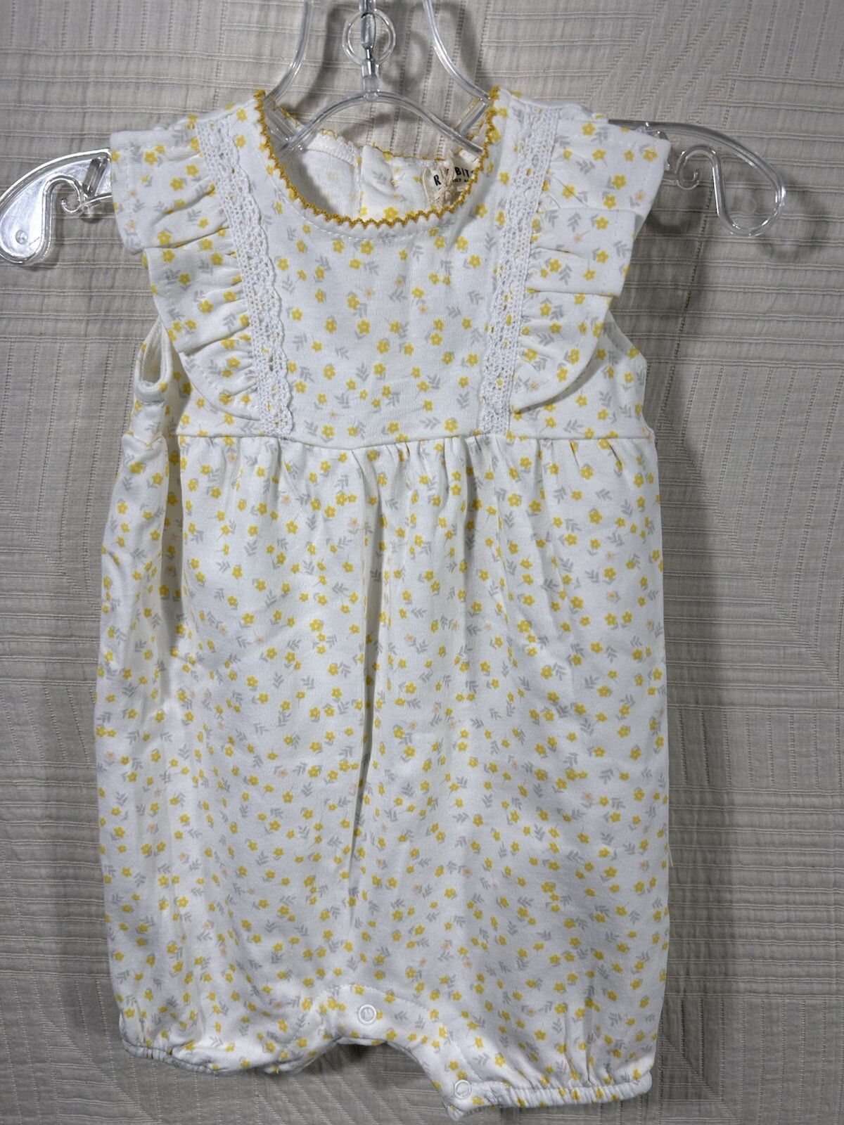Yellow Floral Girls Rabbit And Bear Organic Knit Short Outfit NWT 3-6 M
