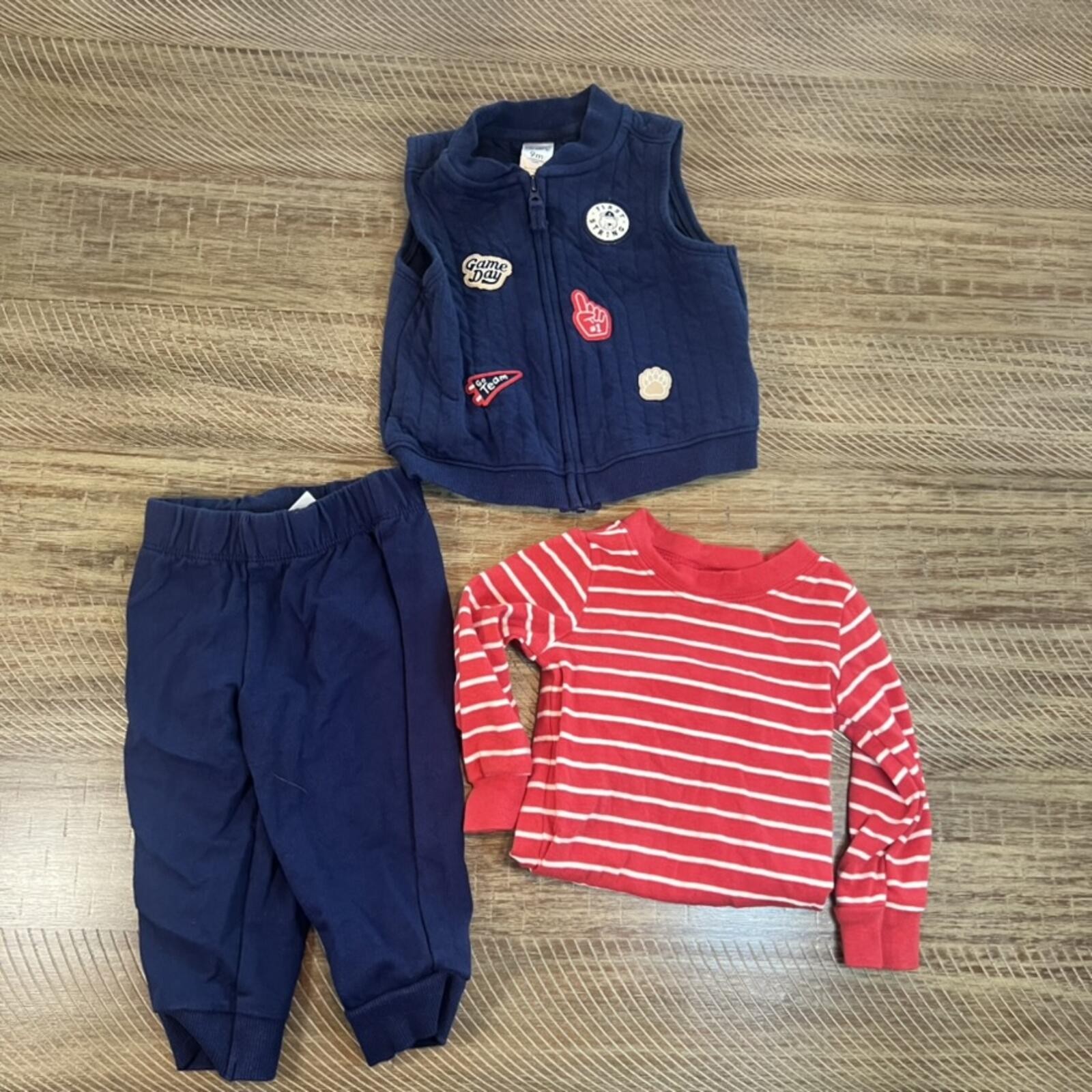 Carter’s Baby Boy 3 Piece Game Day Long Sleeve Vest Set – 9M
