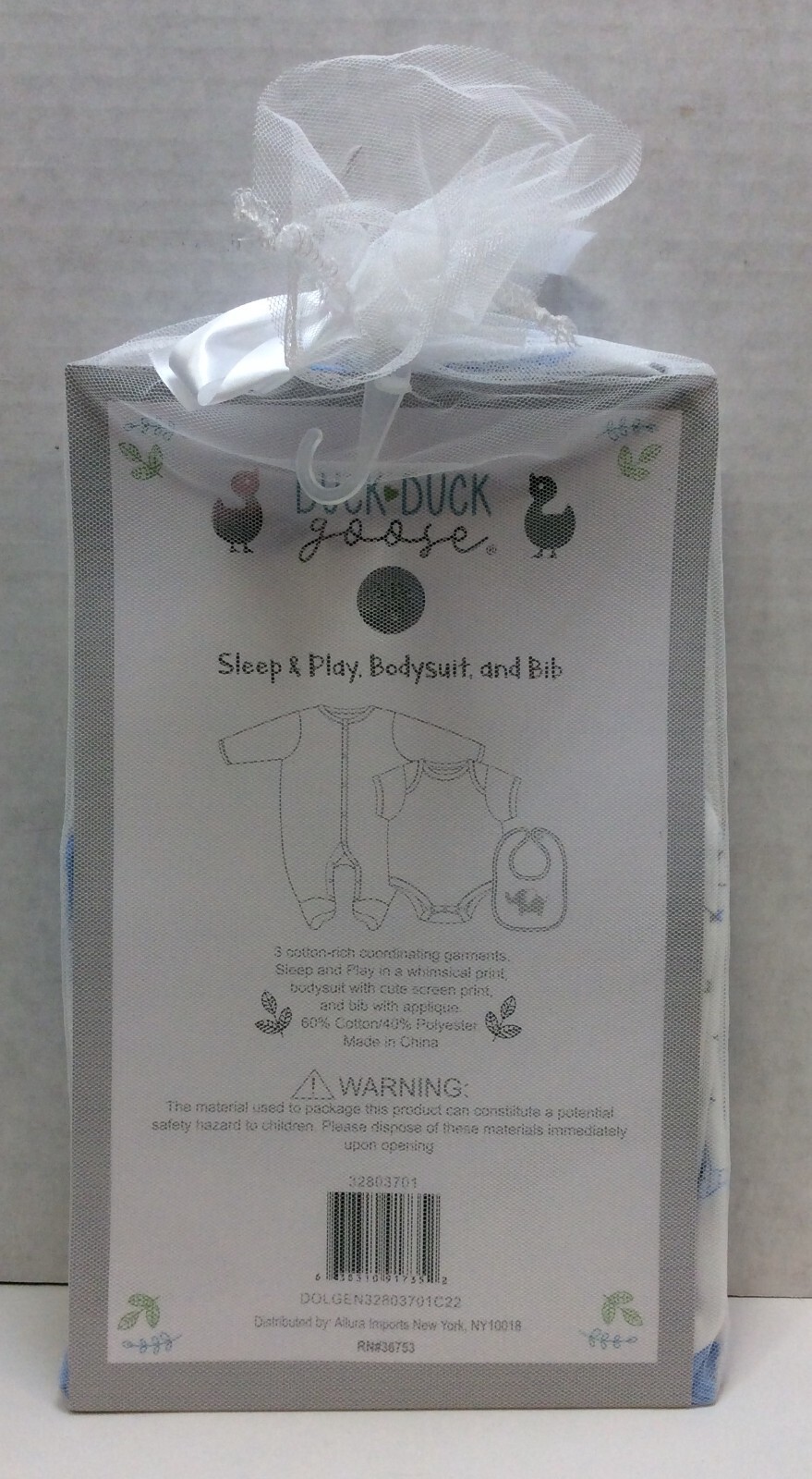 Duck Duck Goose 3 Piece Sleep & Play Bodysuit and Bib Size 3-6Mos Free Shipping