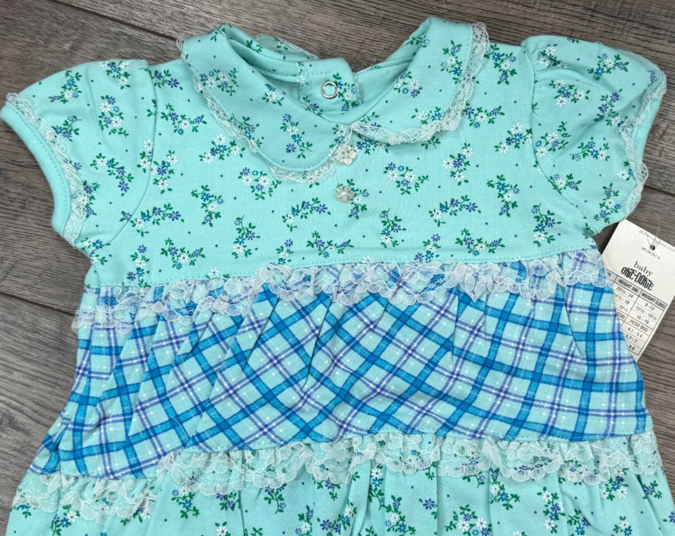 Baby Girl New Vintage Okie Dokie 3-6 Month 2pc Blue Floral Romper & Bib Outfit