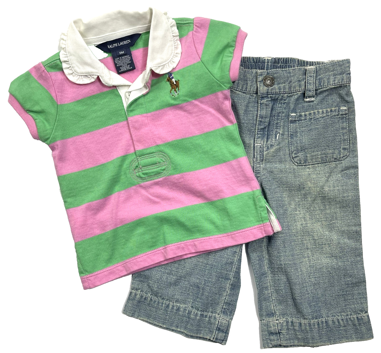 New With Tags Polo Ralph Lauren Girls Classic Polo Shirt & Vintage Jeans sz 9m
