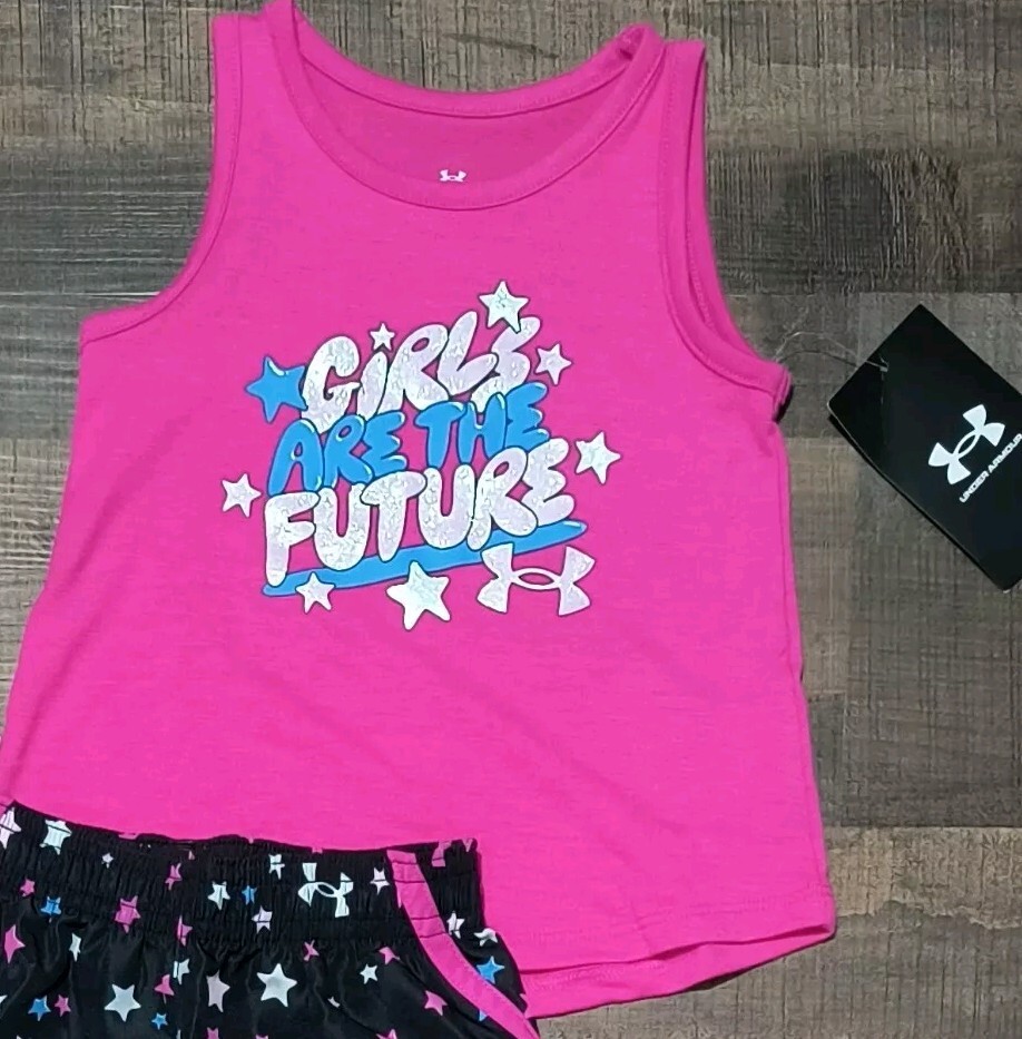 New! Baby Girl’s Under Armour Tank Top and Shorts Outfit 12M 18M 24M