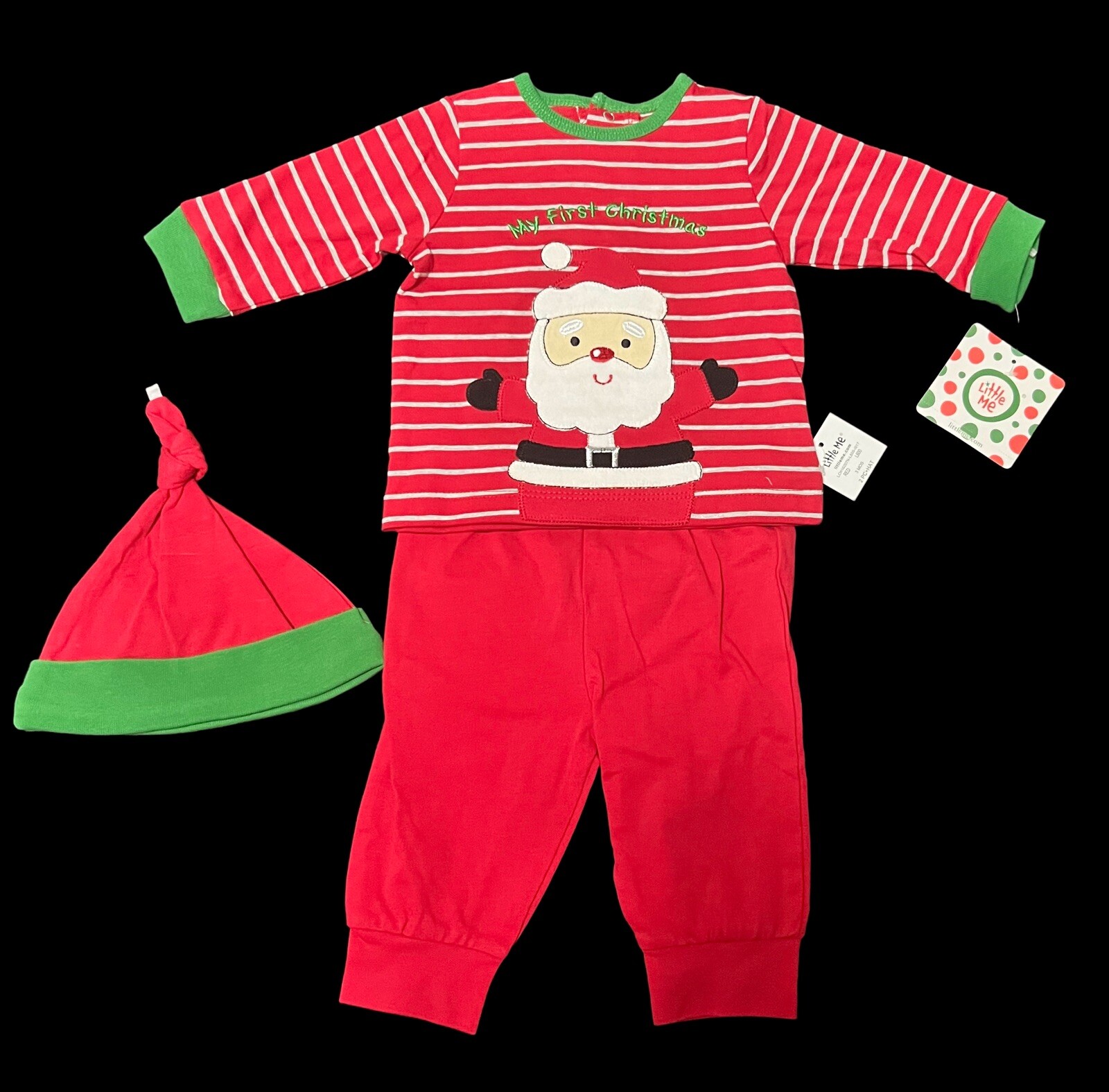 LITTLE ME Santa Top, Joggers & Hat Set Size 3 Months