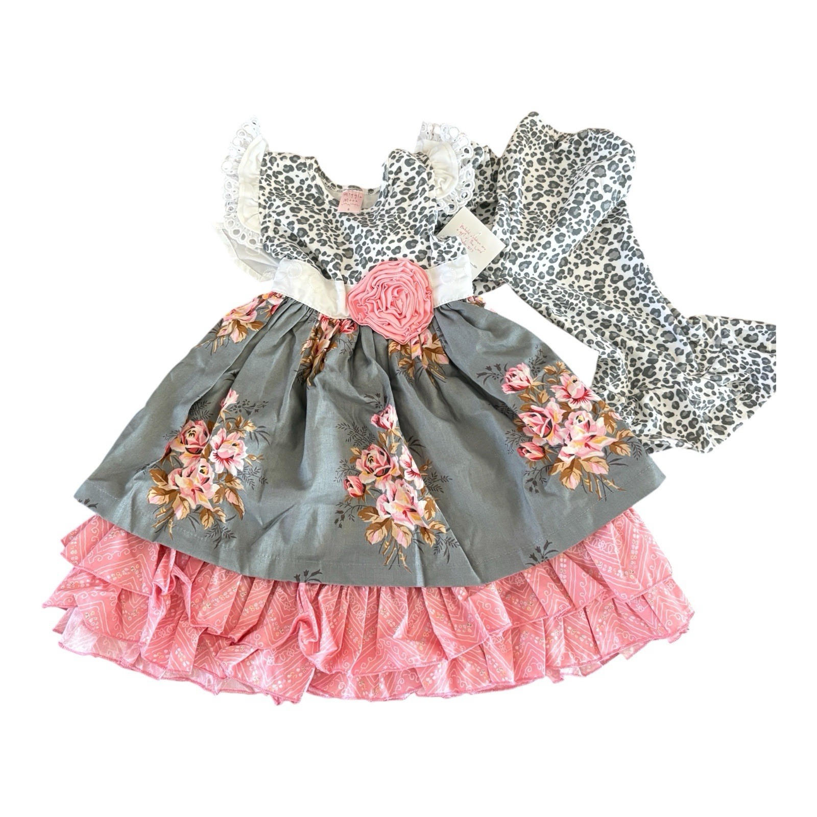NWT Giggle Moon Dress & Pants Girl Size 6 Toddler Pink Gray Ruffle Floral Zebra