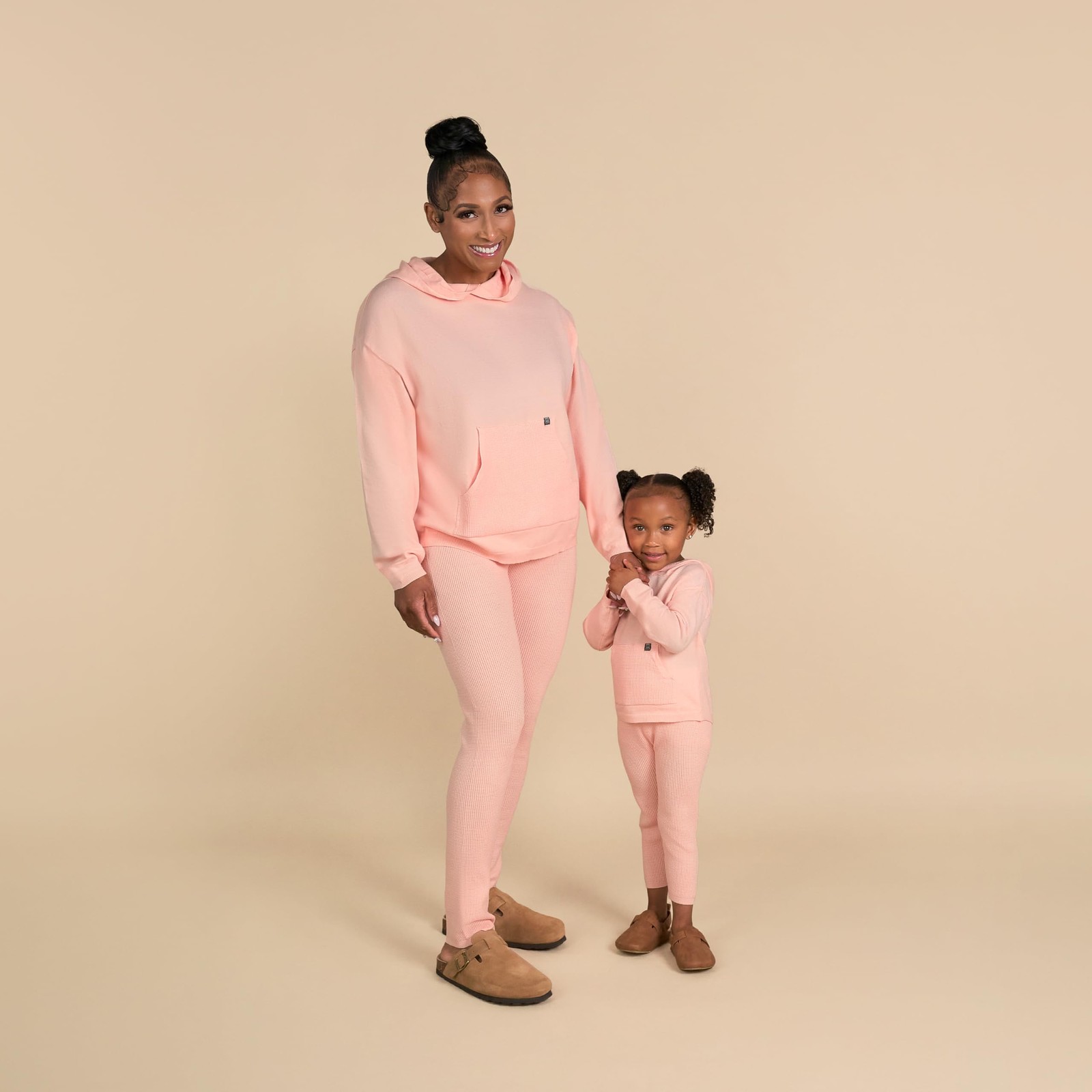 Baby Girls’ Mommy and Me Hooded Waffle Sweater Knit Top and Legging Set, Pink…