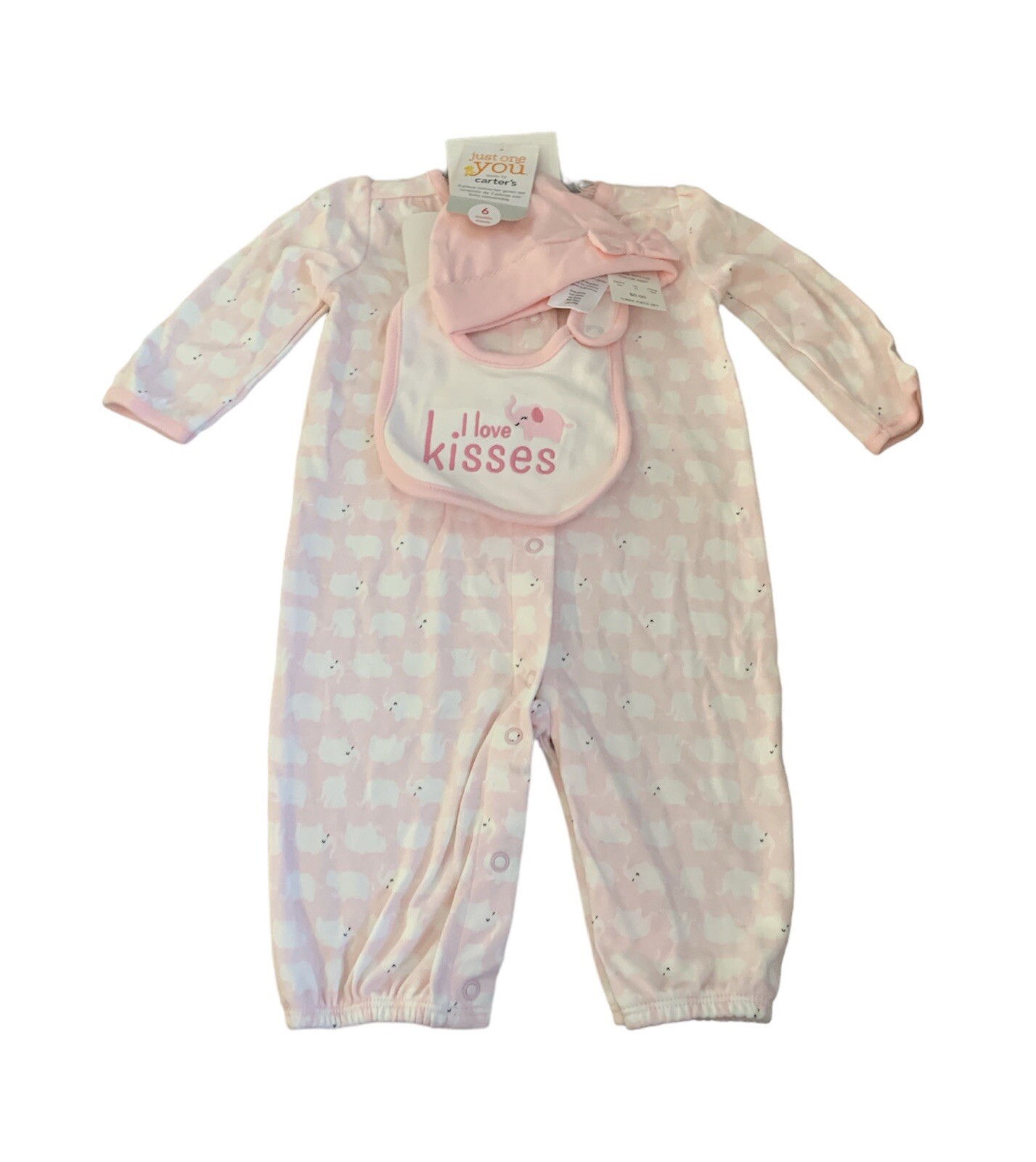 CARTERS Just One You NEW SZ 6 Month Converter Gown Cap Bib 3-Piece Set
