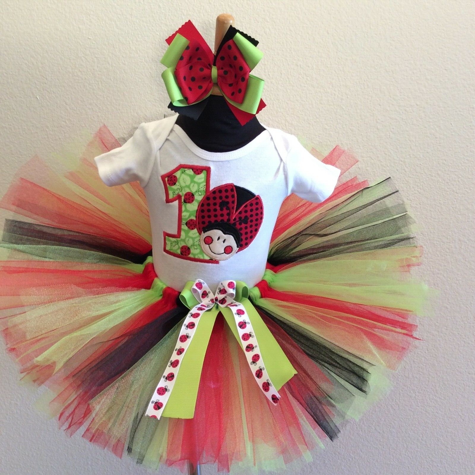 Ladybug red green black tutu set PERSONALIZED BABY’S NAME