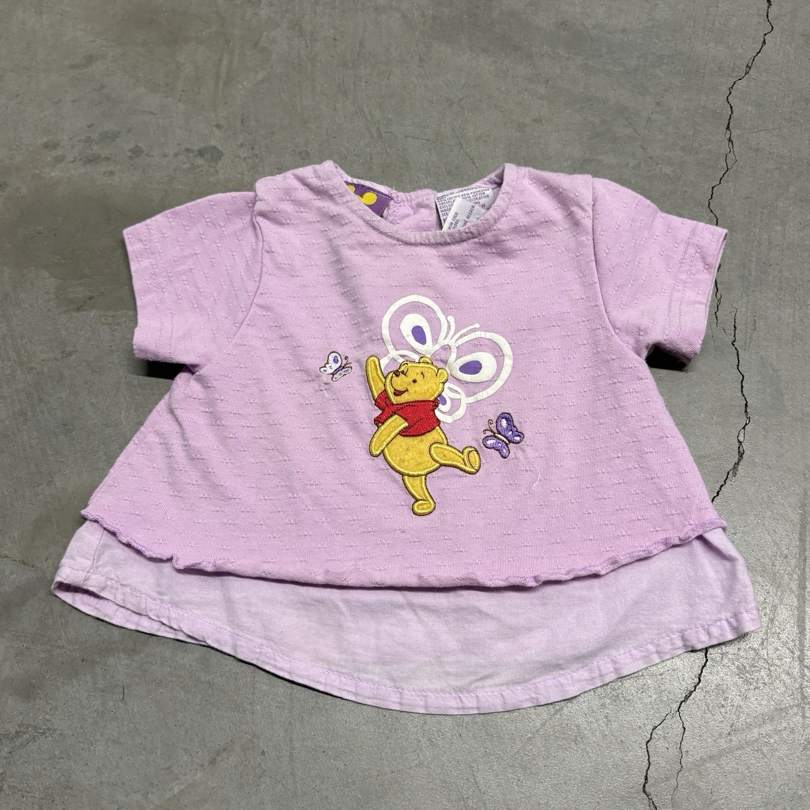 RARE HTF Vintage Disney Winnie the Pooh 1 Piece Outfit 18M Pink Ruffle Shirt