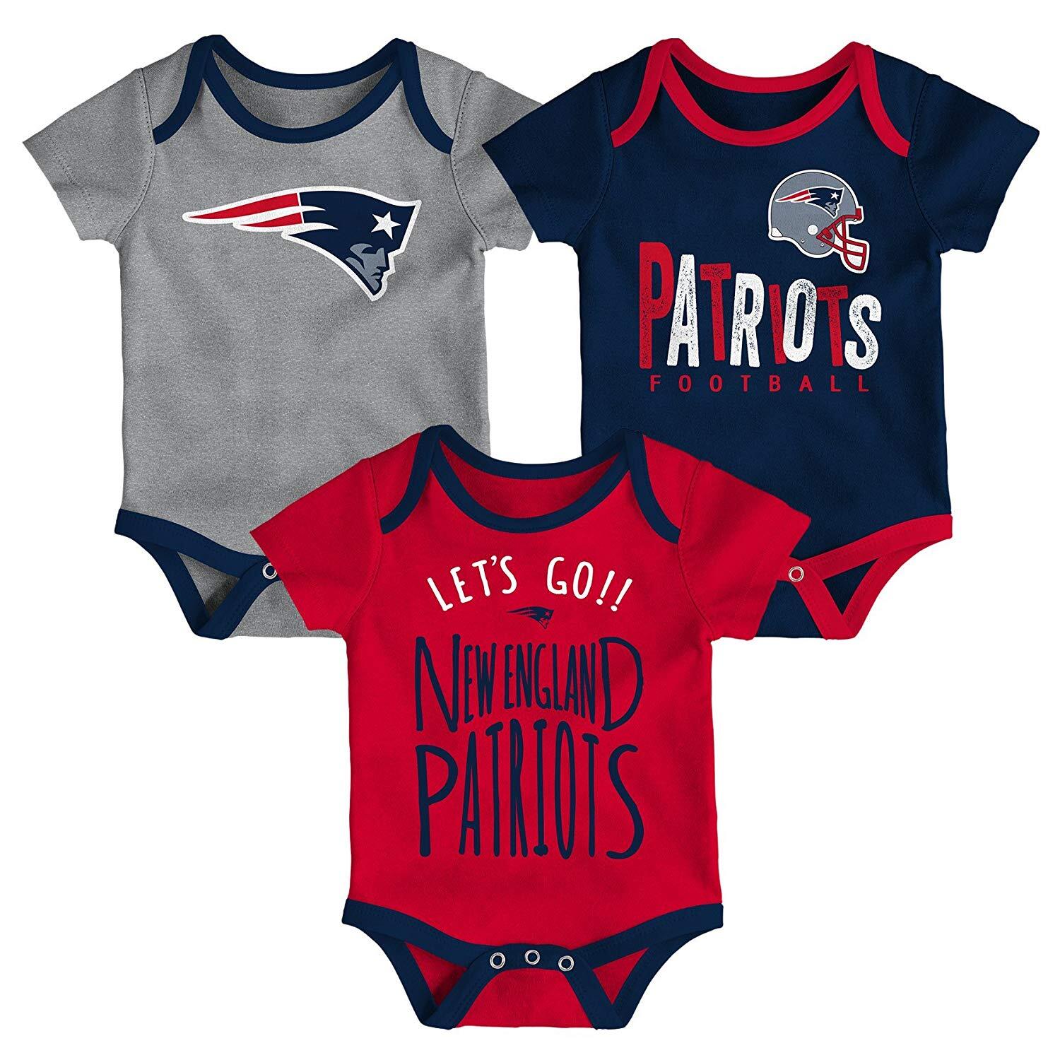 New England Patriots Baby Infant 3-Pack Rompers Creepers Bodysuits FREE SHIPPING