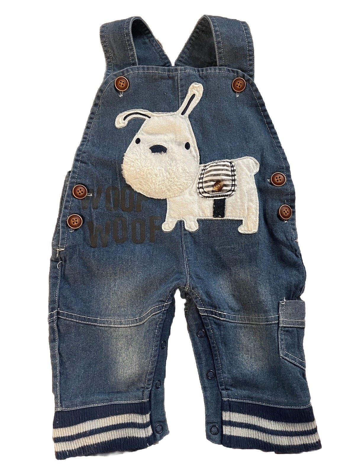 Baby Boy Denim Overalls Puppy Dog Front 3-8 Months Woof Woof