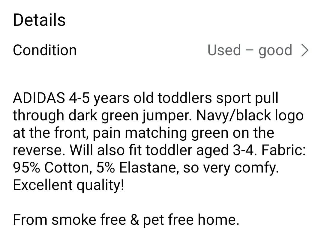 ADIDAS Baby Toddler 4-5 Years Sport Pull On Jumper Boy Girl Unisex
