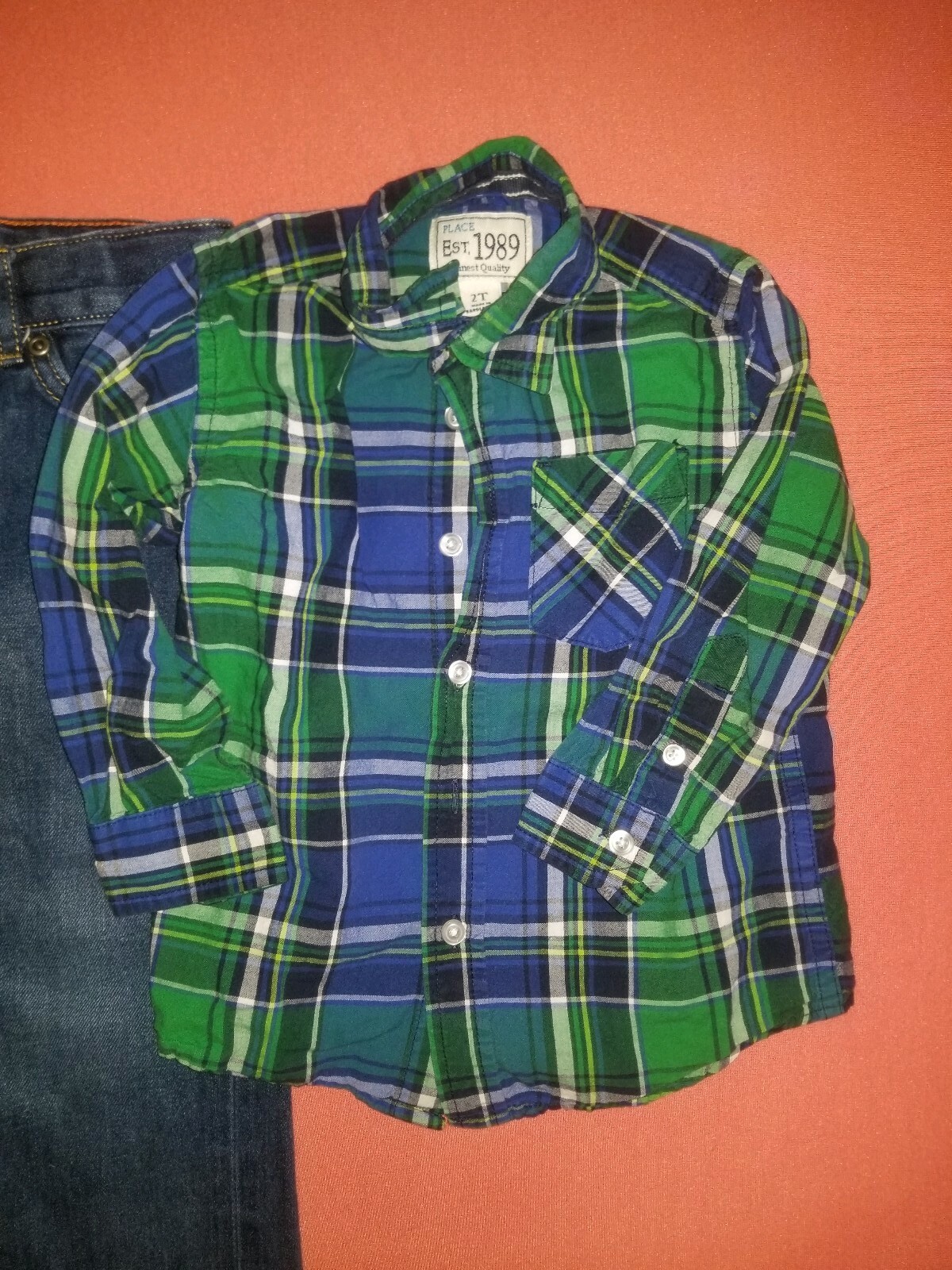 Boys Lot of 2 Straight Jean’s & Ling Sleeve Plaid Button Down Shirt 2T Outfit