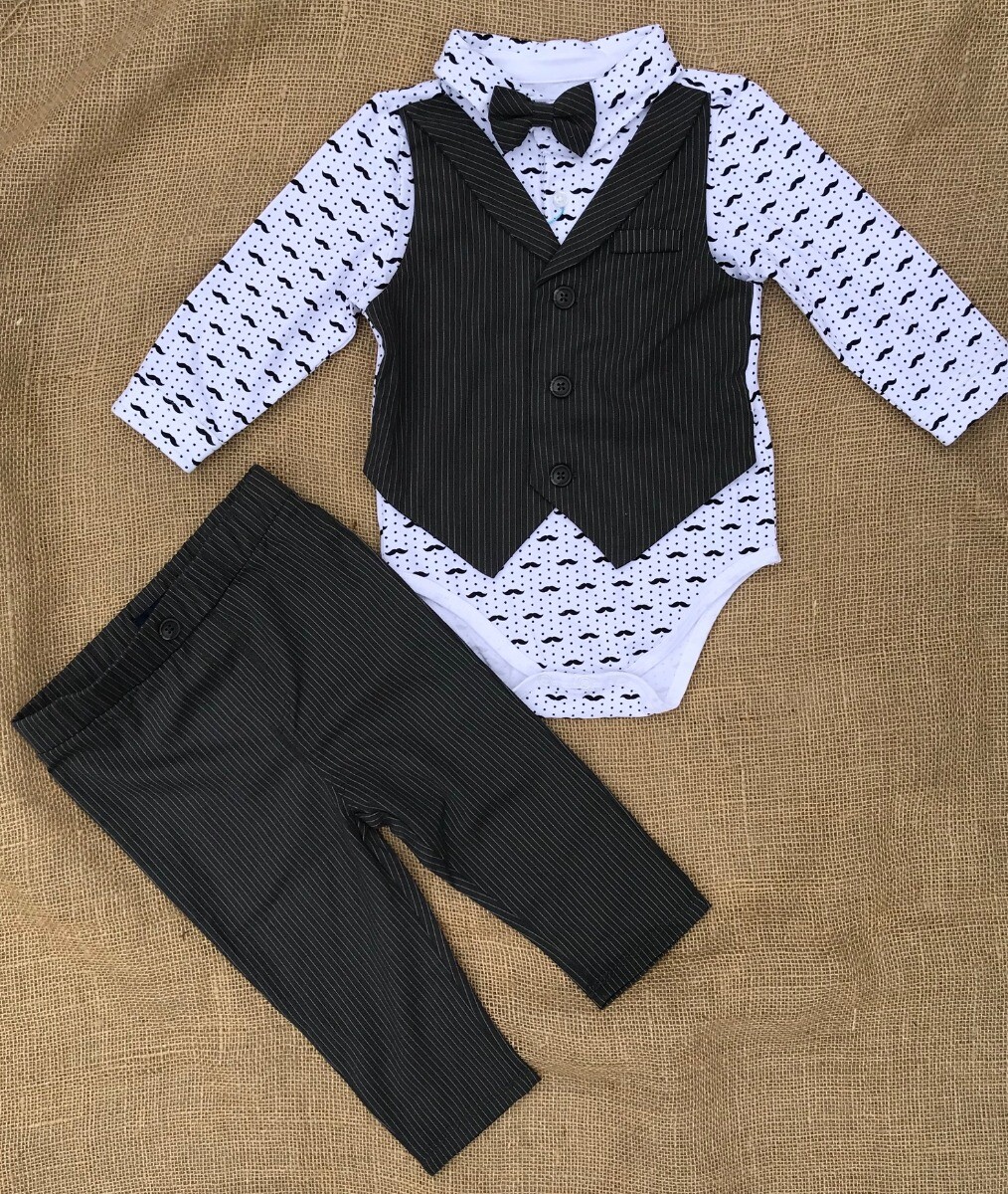Andy & Evan Infant Boy’s Three Piece Vest Bow Tie Grey Pinstripe Suit Set