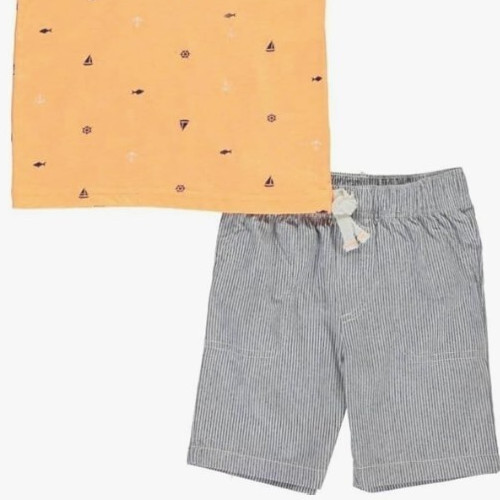 Boys Oxford Seas Short Set Outfit 2 pc Set Shirt Collar Polo Style Shirt