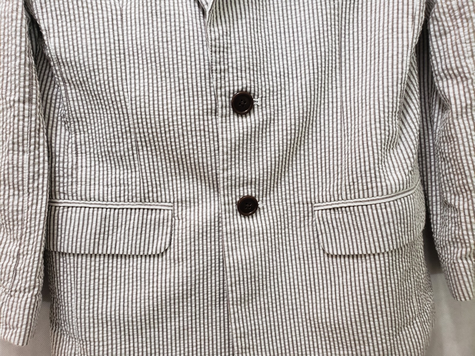 Gymboree Seersucker Sail Suit – Gray White Stripes – Medium Jacket – Sz 8 Pants