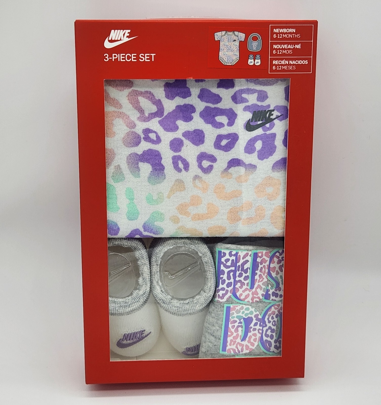 3 Piece Nike Baby Girls Outfit / Gift Set in Box, 0-12 Months, Animal Print B6 P