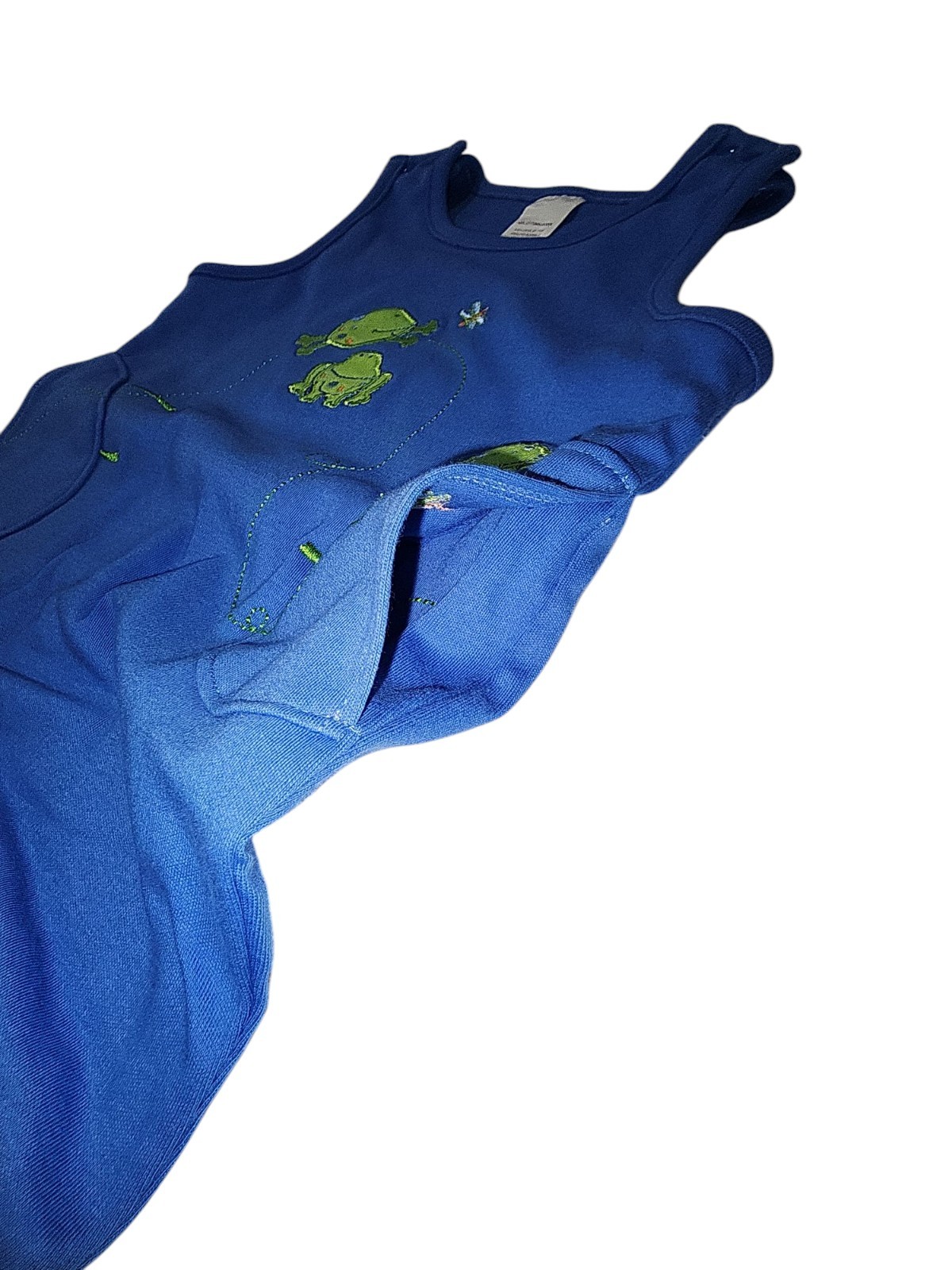 6 Month Little Me Baby 3 Piece Frog Applique Romper, Shirt, Cap Green and Blue