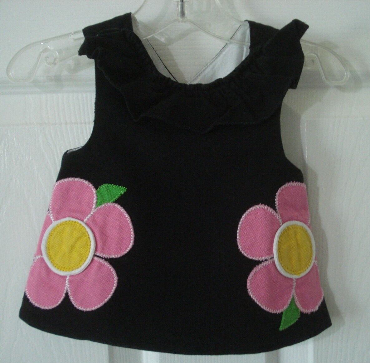 Mud Pie Black White Appliqued Pink Yellow Flower Two Piece Outfit Sz 6-9 Months
