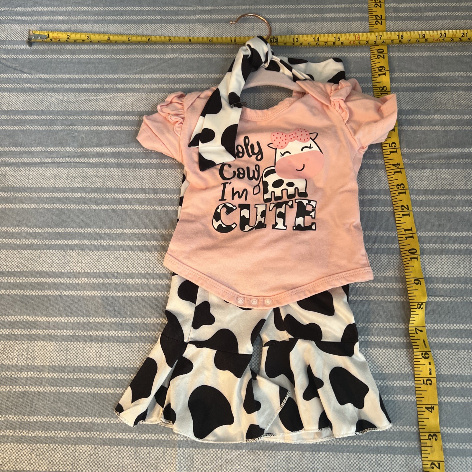 Baby Girl I’m Cute Cow Print Leggings Outfit – 0-3 Months, Pink- Pants-Bow NICE
