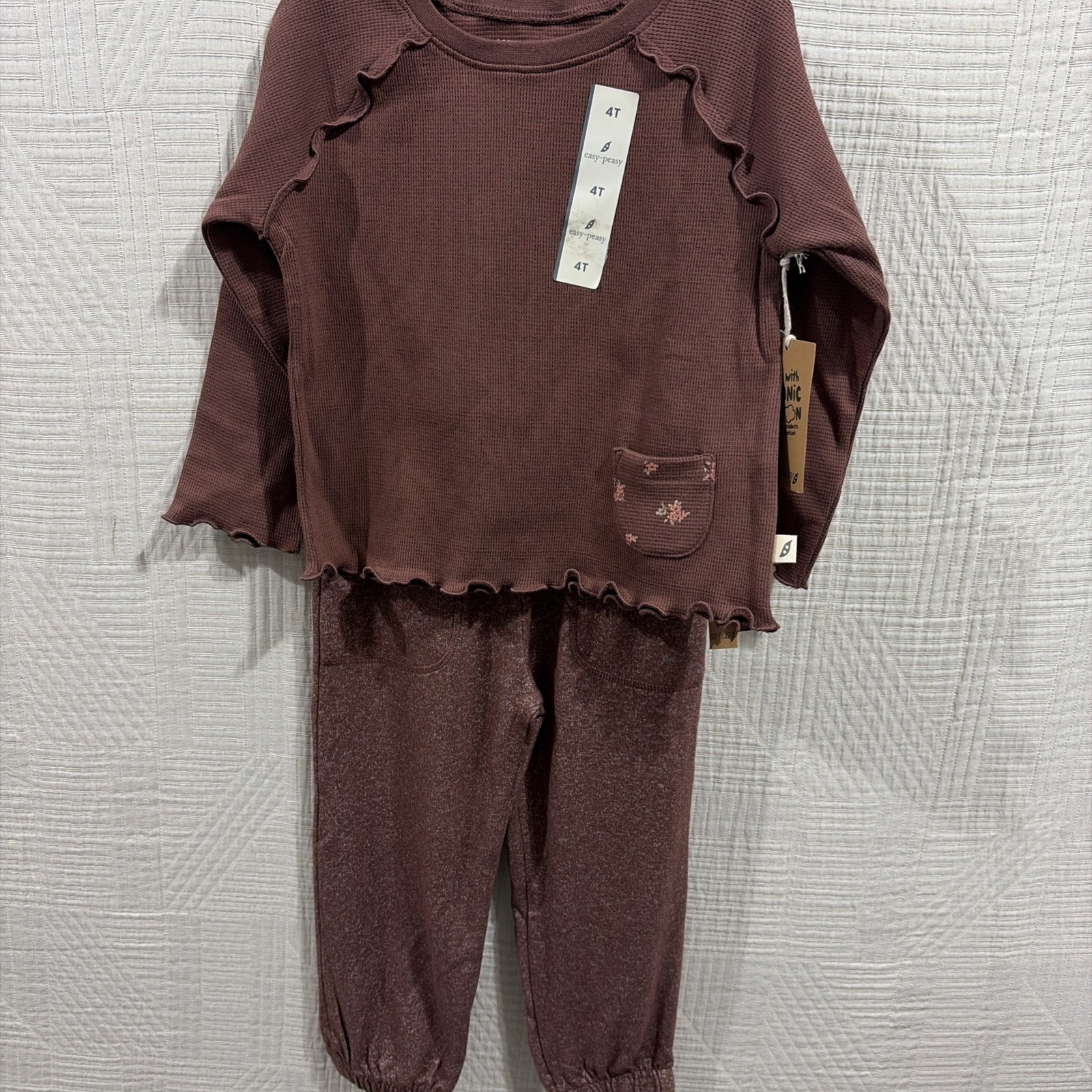 Easy Peasy Baby Girl 2 Piece Knit LS Shirt And Hacci Pant Outfit size 4T