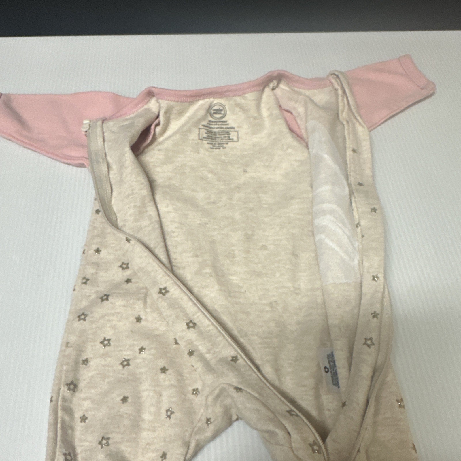 Wonder Nation Baby Girl Sleeper Newborn Oatmeal Pink Unicorn Stars 100%Cotton