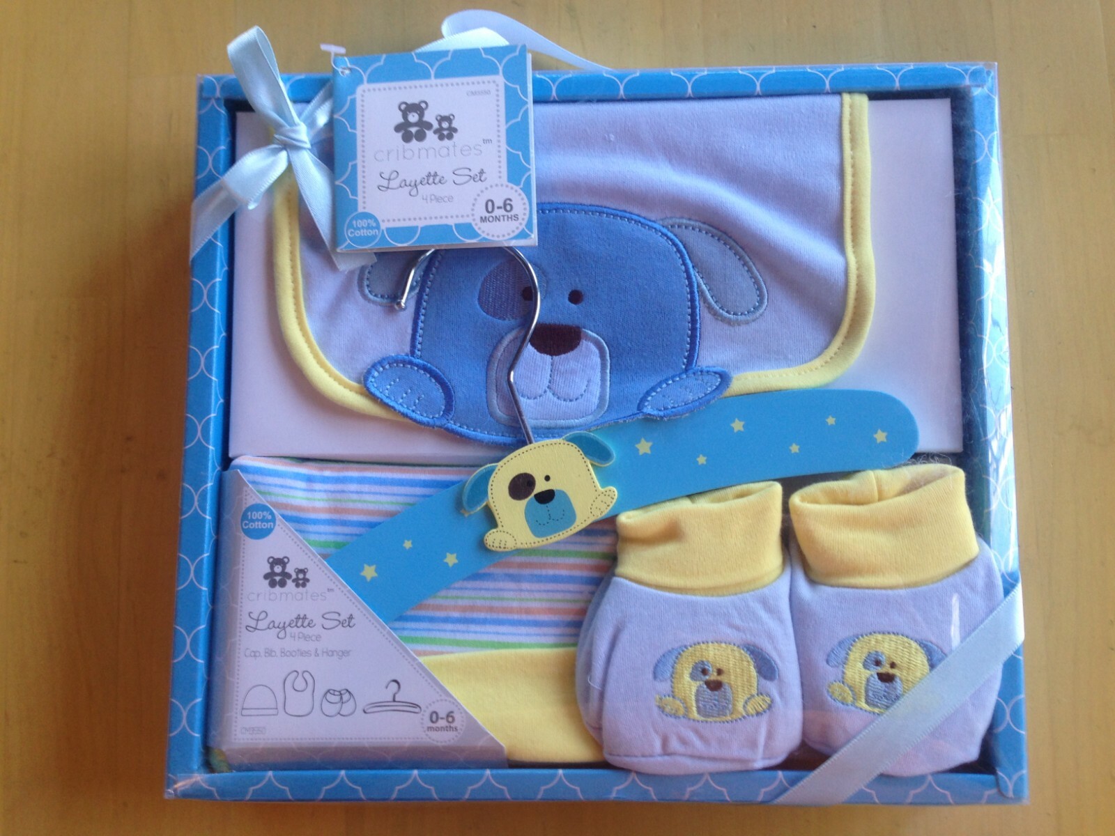 Cribmates Layette Gift Set Infant Baby 0-6 Months, CM3550 Boy 4 Piece, Puppies