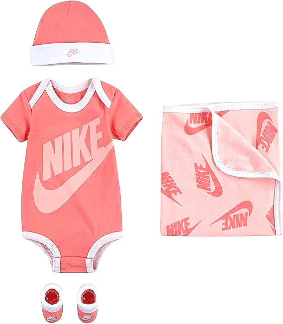 Nike Baby Girl Blanket Bodysuit Hat Booties 4 piece Infant Toddler Set Pink 0-6M