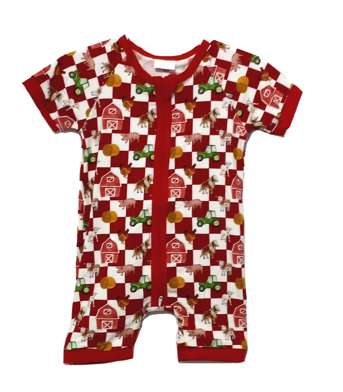 New Bamboo Farm Shorty Zippy Romper 12-18 Months Pig Cow Chicken Short Sleeve