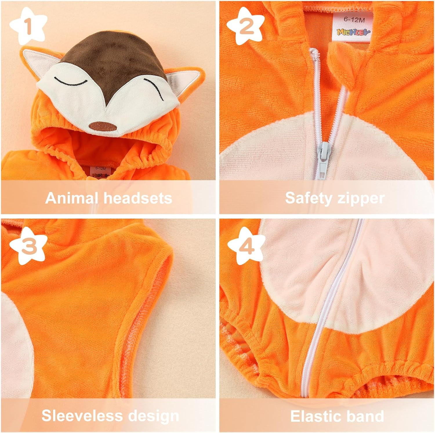 MICHLEY Unisex Baby Animal Hooded Romper for Halloween and Christmas 18-24M