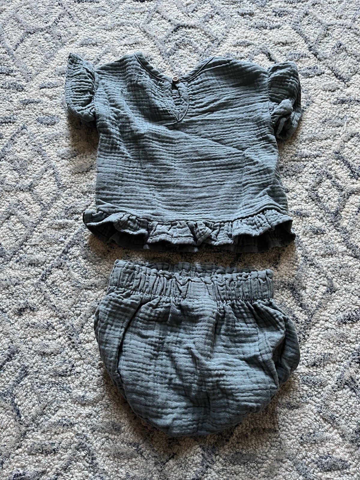 Grayson Collective 2-Piece Blue Gauze Cotton Top & Shorts Set Ruffle 6-9M