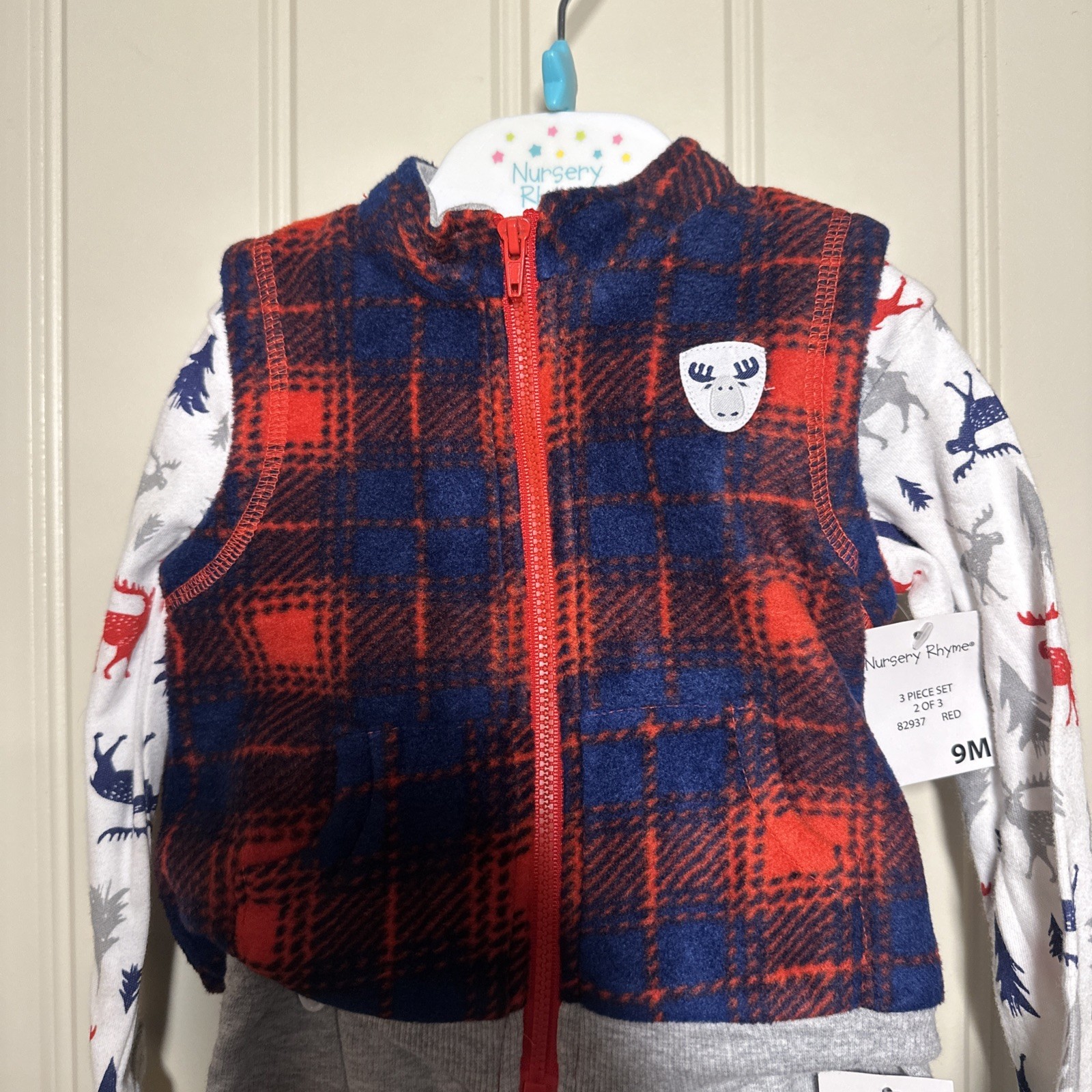Nursery Rhyme 3 Piece Set Pants Bodysuit Vest Outfit Baby Boy Size 9 Months 9M