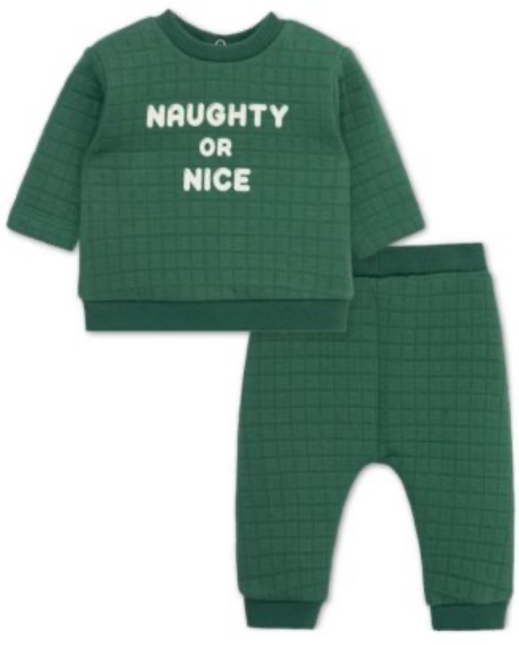 NEW Focus Kids Baby Naughty or Nice Cheer Sweatshirt Pants 2 Pc Set Green 24 Mth