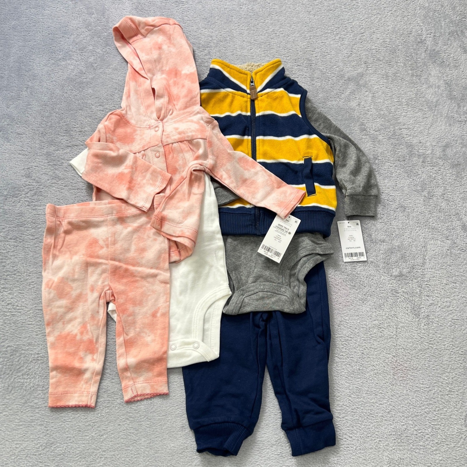 Carter’s Baby Bundle 3M+9M 2 Outfits Hoodie Bodysuit Pants Set ( 6 piece Lot)