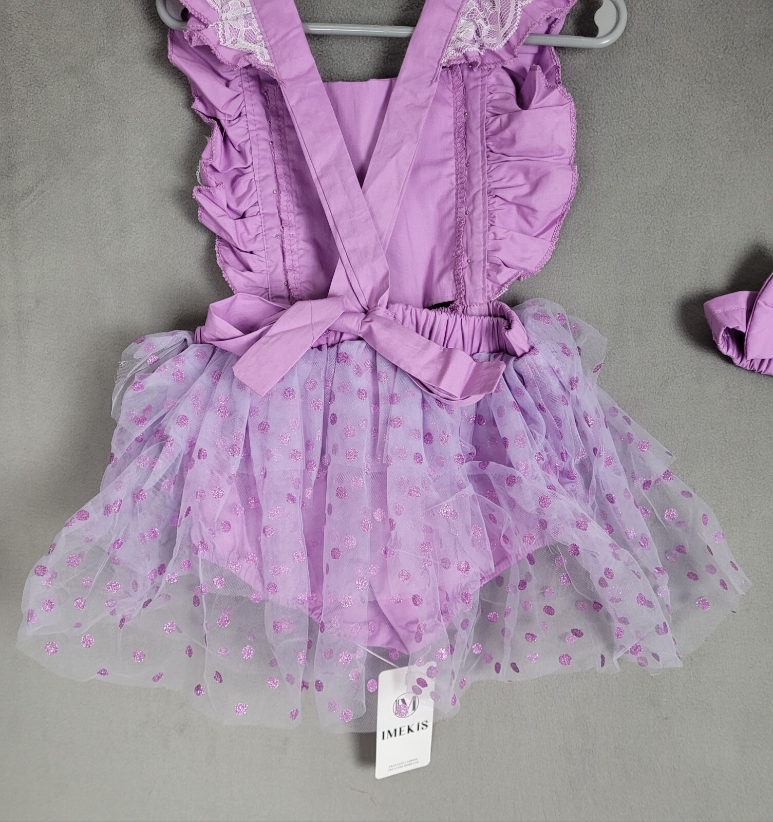 Imekis Baby Girl 1st Birthday Outfit Lace Tulle Romper Dress w/ Headband 12-24m