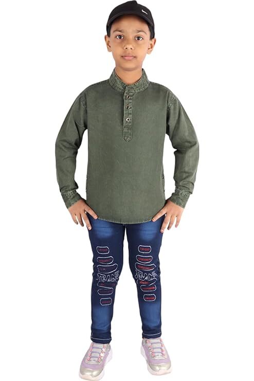 Boys Full Denim Kurta And Denim Jeans Pant Clothing Sets Party Wear Set