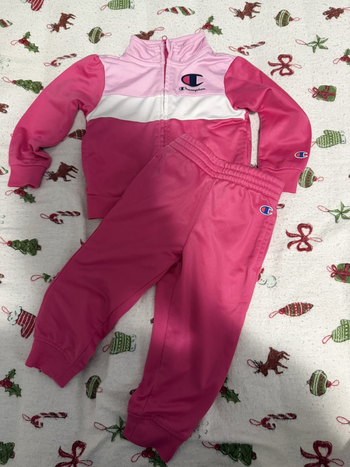 Champion Toddler Girls Tracksuit Set 18m Pink Full Zip Jacket Jogger Pants 2…